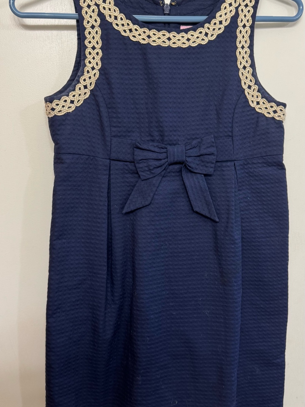 Lilly Pulitzer Navy Dress with Cream Braided Trim and Front Bow